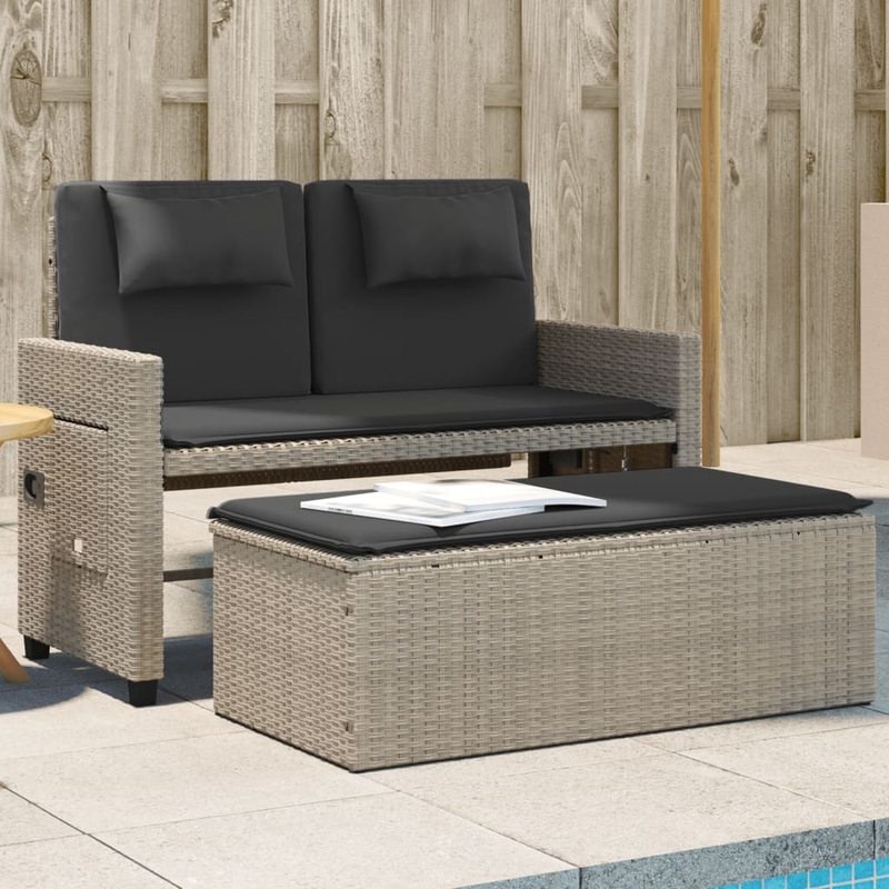 Banc inclinable de jardin et coussins gris clair rsine tresse