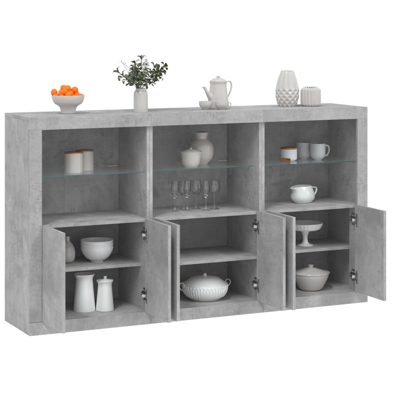 Buffet avec lumires LED gris bton 181,5x37x100 cm