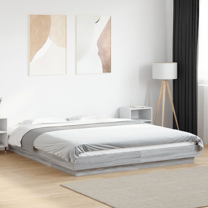 Cadre de lit et lumires LED sans matelas sonoma gris 160x200cm