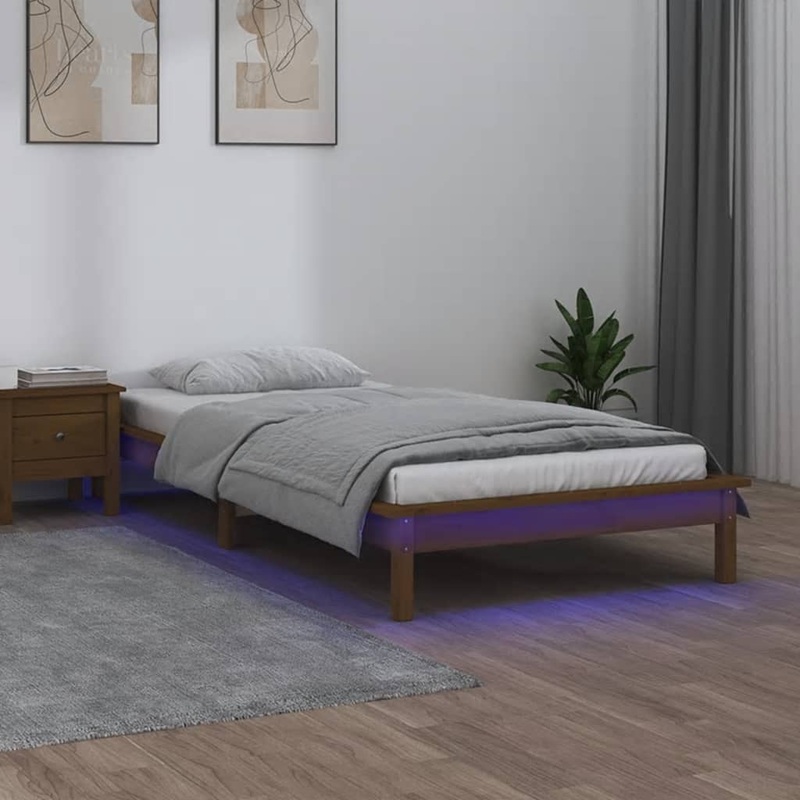 Cadre de lit  LED sans matelas 75x190 cm bois massif