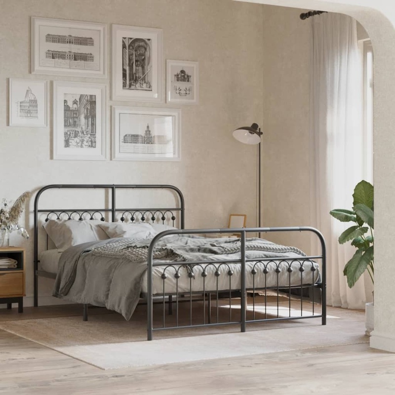 Cadre de lit mtal sans matelas avec pied de lit noir 140x190cm