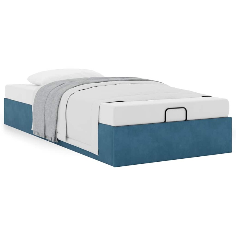 Cadre de lit ottoman sans matelas bleu fonc 90x190 cm velours