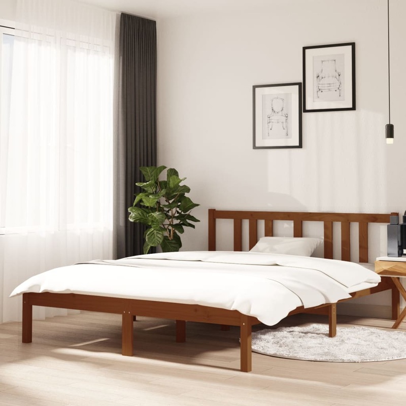 Cadre de lit sans matelas marron miel bois massif 140x190 cm