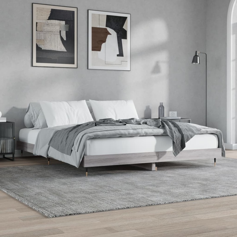 Cadre de lit sans matelas sonoma gris 160x200cm bois ingnierie