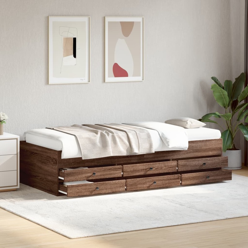 Lit de jour avec tiroirs sans matelas chne marron 90x200 cm