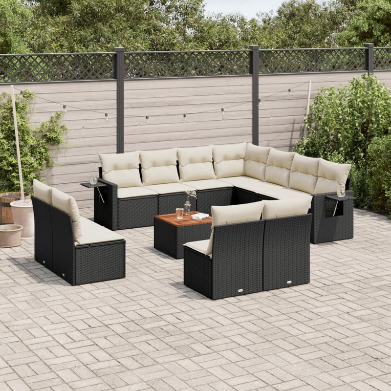 Salon de jardin 12 pcs avec coussins noir rsine tresse