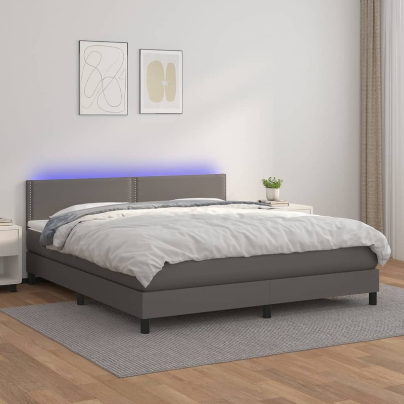 Sommier  lattes de lit avec et matelas et LED Gris 160x200 cm