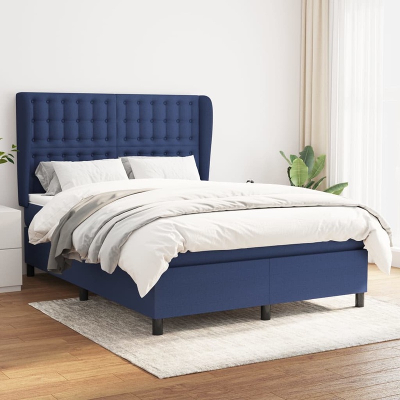 Sommier  lattes de lit avec matelas Bleu 140x190 cm Tissu