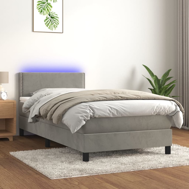 Sommier  lattes de lit avec matelas et LED Gris clair 90x190cm