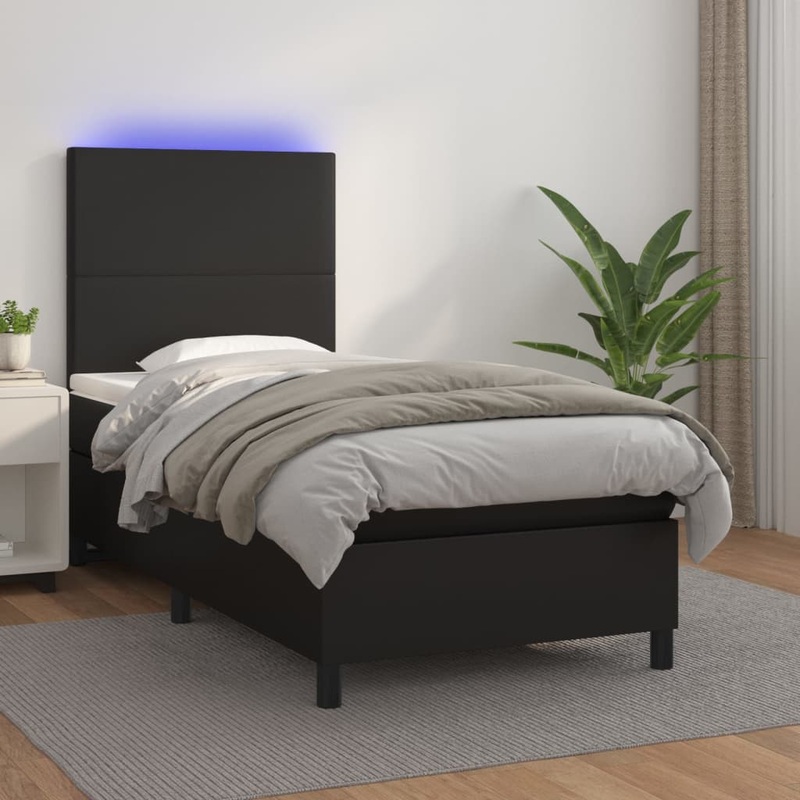 Sommier  lattes de lit avec matelas et LED Noir 100x200 cm