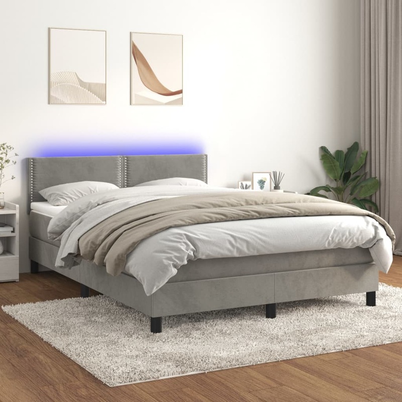 Sommier  lattes de lit avec matelas LED Gris clair 140x190 cm