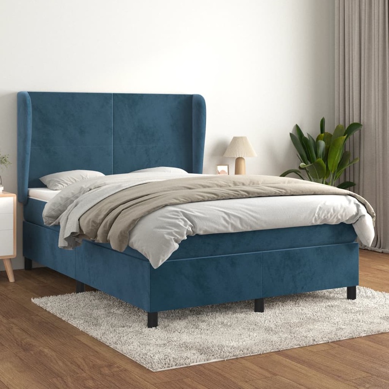 Sommier  lattes de lit et matelas Bleu fonc 140x200cm Velours