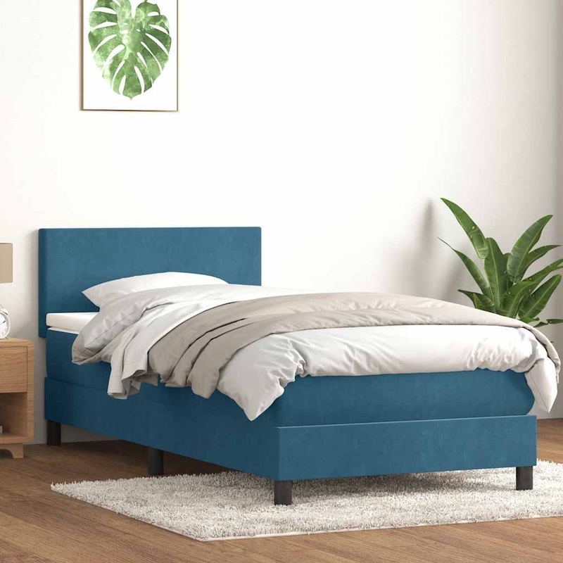 Sommier  lattes de lit et matelas bleu fonc 90x220 cm velours