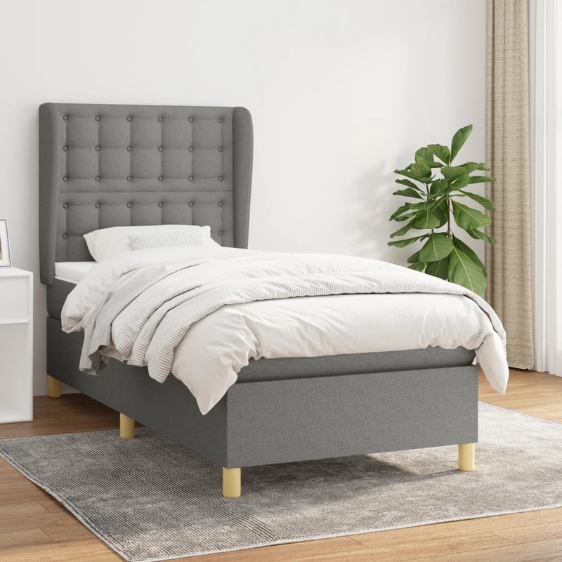 Sommier  lattes de lit et matelas Gris fonc 90x190 cm Tissu