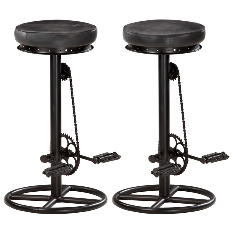 Tabourets de bar lot de 2 noir cuir vritable de chvre