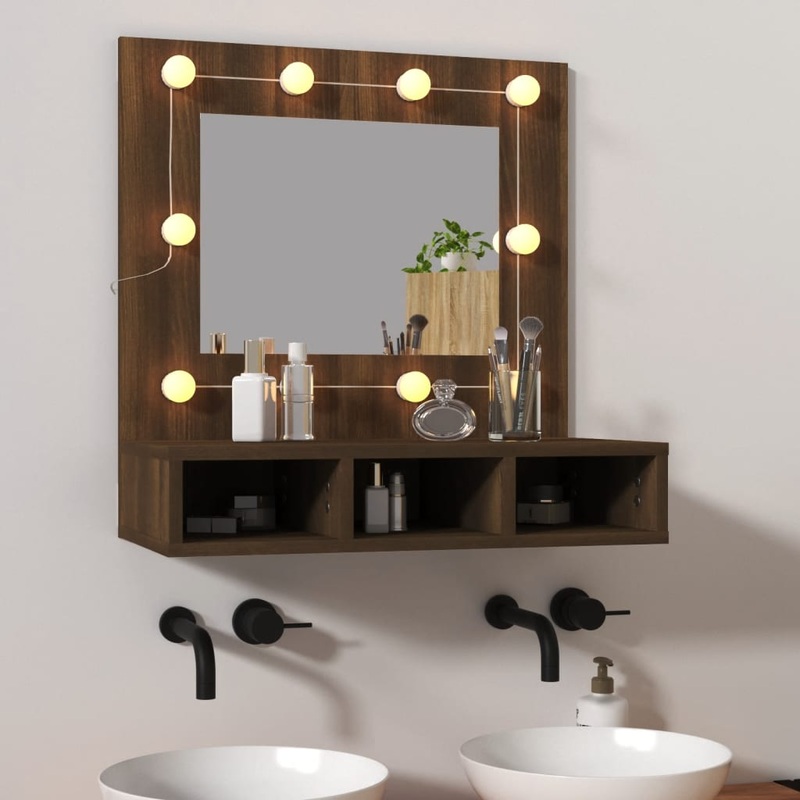 Armoire  miroir avec LED Chne marron 60x31,5x62 cm