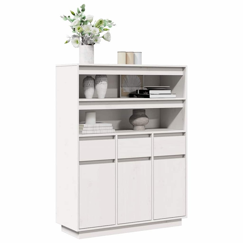 Buffet haut blanc 89x34x116,5 cm bois massif de pin