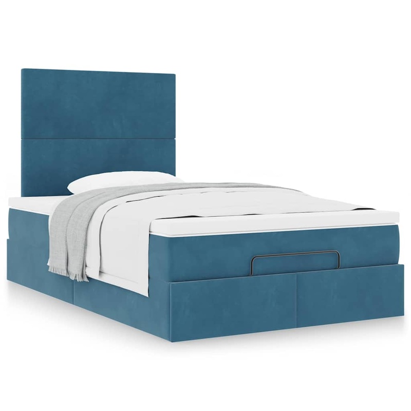 Cadre de lit ottoman avec matelas bleu fonc 120x190 cm velours