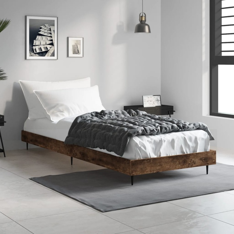 Cadre de lit sans matelas chne fum 75x190cm bois d'ingnierie