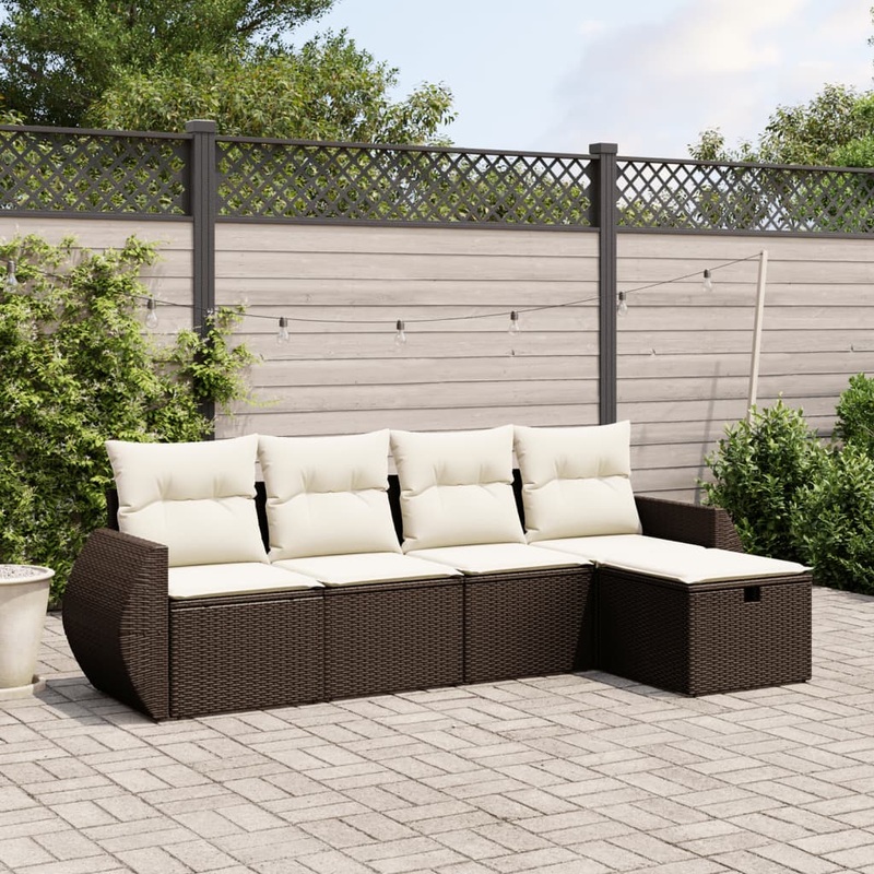 Salon de jardin avec coussins 5 pcs marron rsine tresse