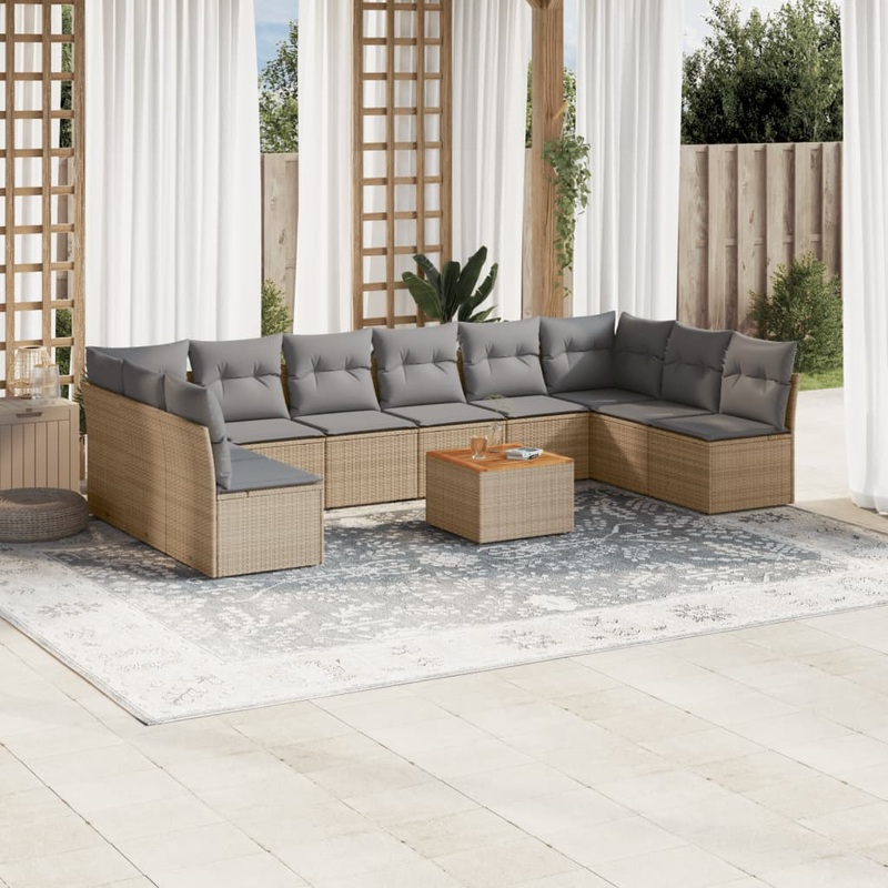 Salon de jardin et coussins 11 pcs mlange beige rsine tresse