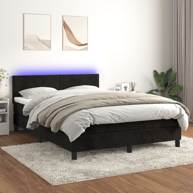 Sommier  lattes de lit avec matelas LED Noir 140x200cm Velours