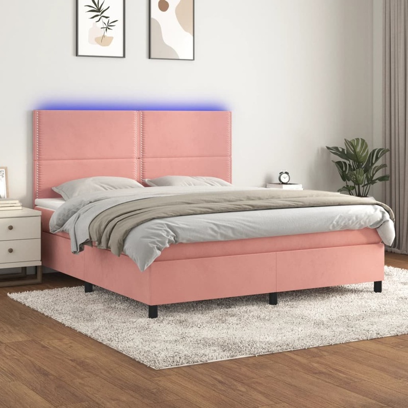 Sommier  lattes de lit matelas et LED Rose 180x200 cm Velours