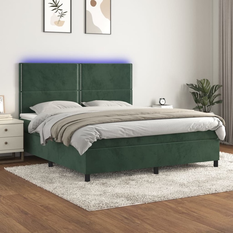 Sommier  lattes de lit matelas et LED Vert fonc 180x200 cm