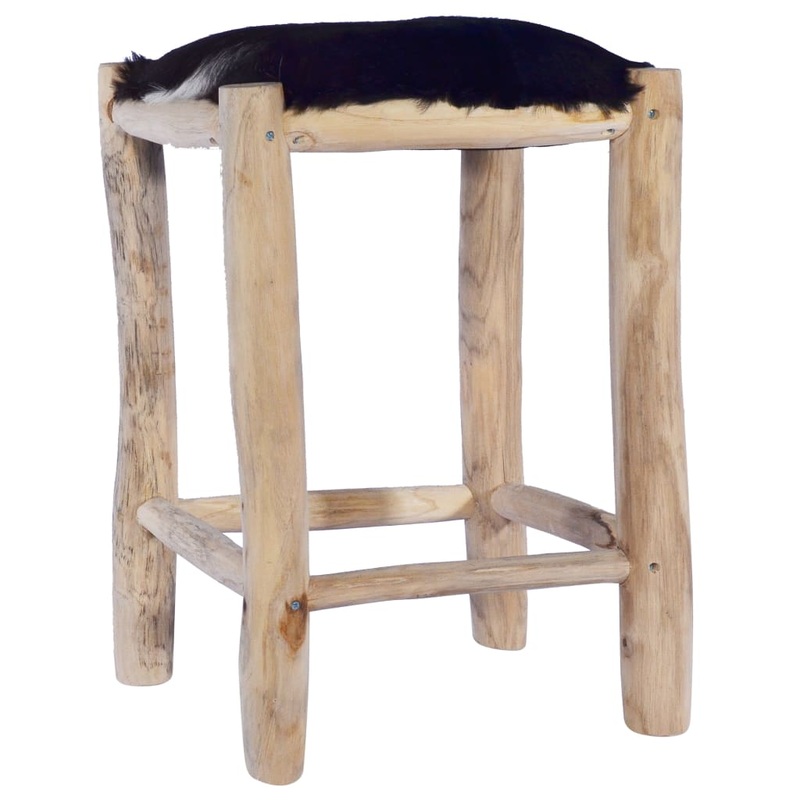 Tabouret de bar Cuir de chvre vritable et bois de teck massif