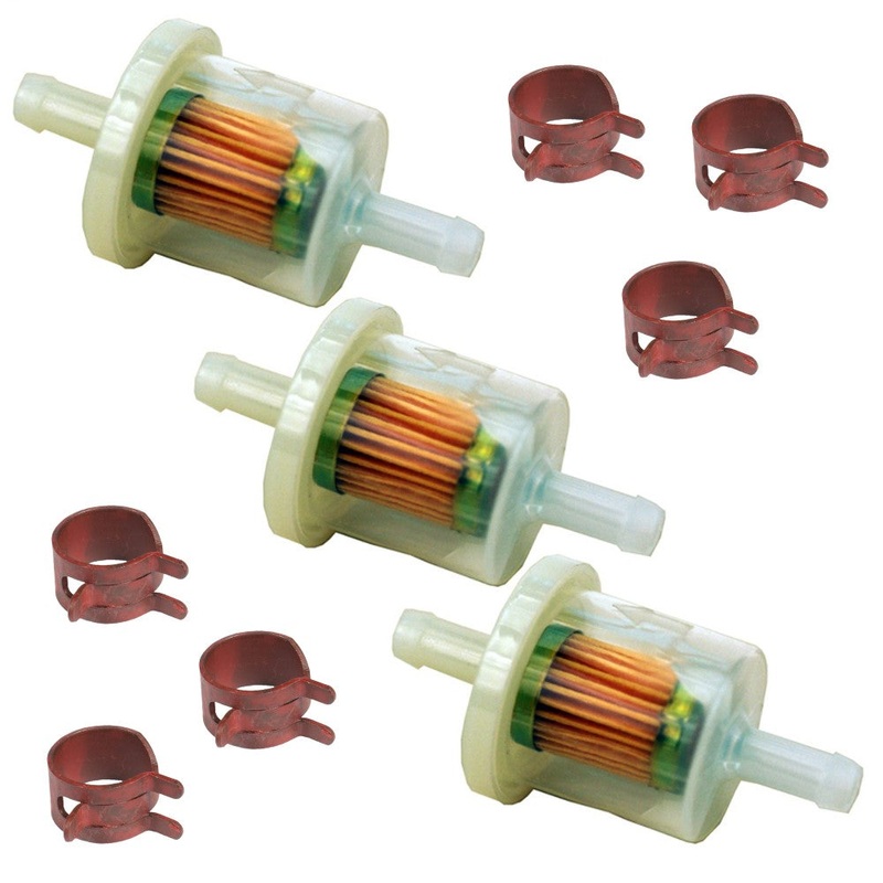 3 Inline Fuel Filters & 6 Red Fuel Line Clamps Fits Cub Cadet Replaces 5065D