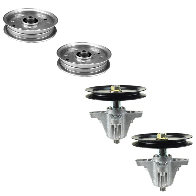 2 Mower Deck Spindles & 2 Flat Idler Pulleys Fits Cub Cadet Replaces 618-04636