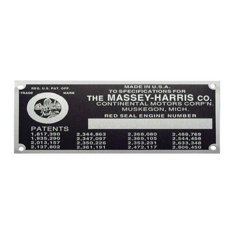 Engine Serial Number Tag with Rivets fits Massey Harris Colt Mustang Pacer 20 21 22 23 30 81 82 101