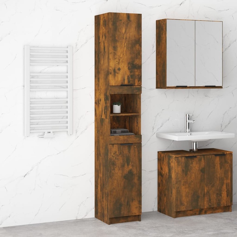 Armoire de bain Chne fum 32x34x188,5 cm Bois d'ingnierie