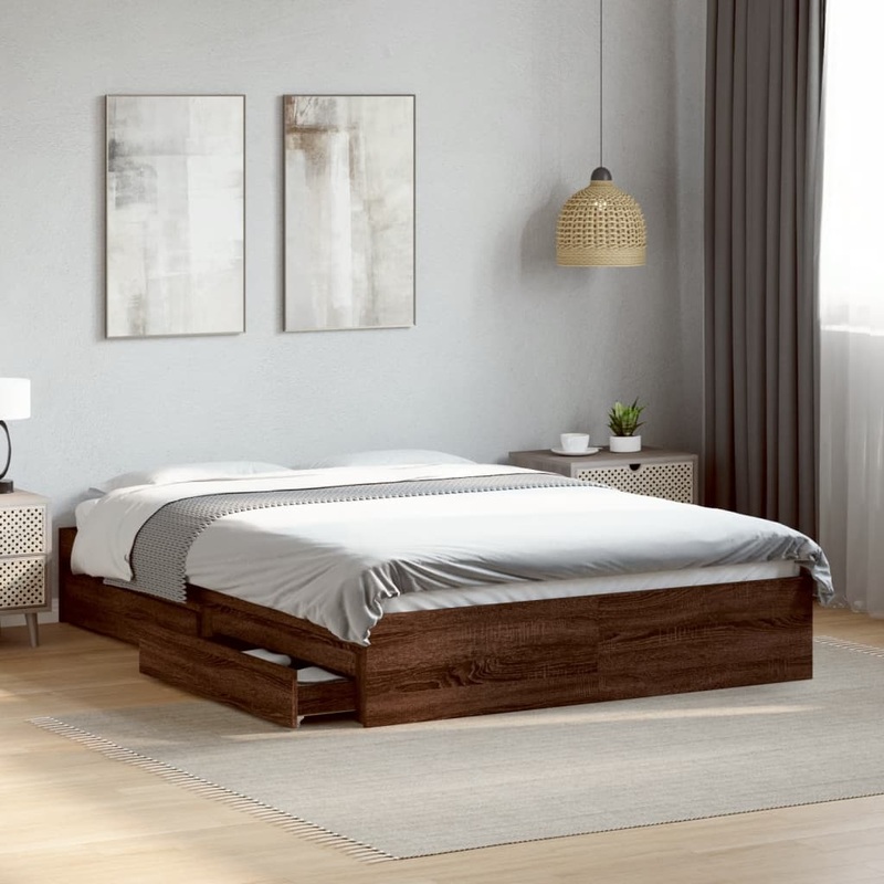 Cadre de lit avec tiroirs sans matelas chne marron 120x190 cm