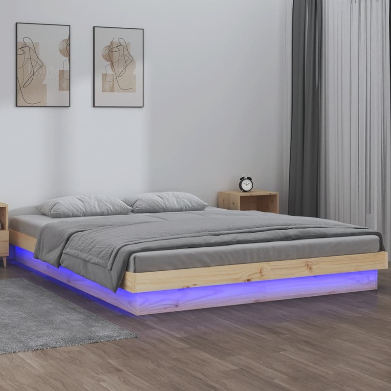 Cadre de lit  LED sans matelas 140x190 cm bois massif