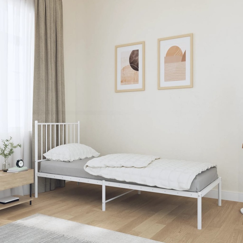 Cadre de lit mtal sans matelas avec tte de lit blanc 80x200cm