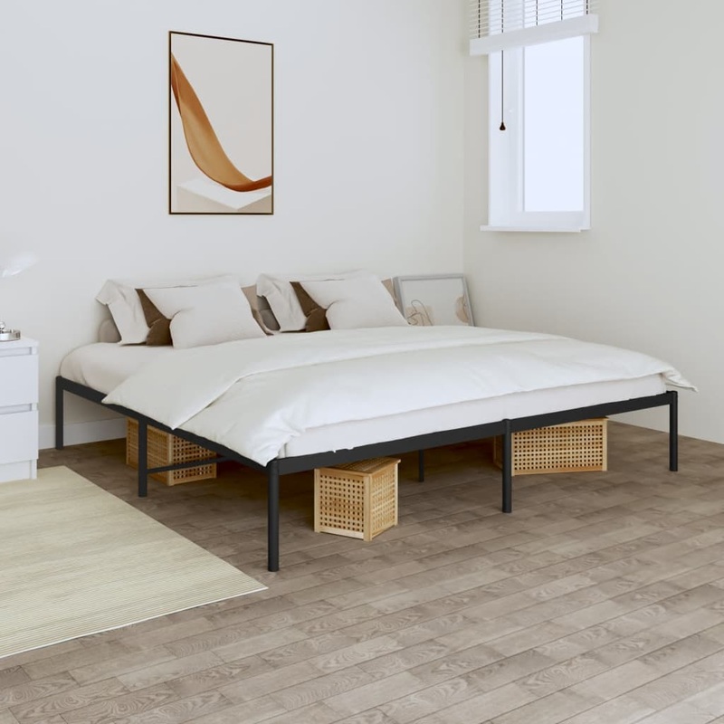 Cadre de lit mtal sans matelas noir 200x200 cm