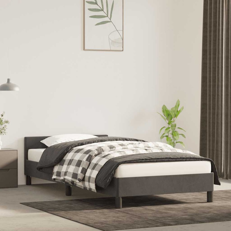Cadre de lit sans matelas gris fonc 90x190 cm velours