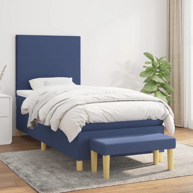Sommier  lattes de lit avec matelas Bleu 80x200 cm Tissu