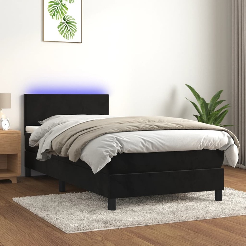 Sommier  lattes de lit avec matelas LED Noir 90x190 cm Velours