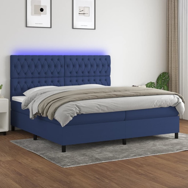 Sommier  lattes de lit et matelas et LED Bleu 200x200 cm Tissu