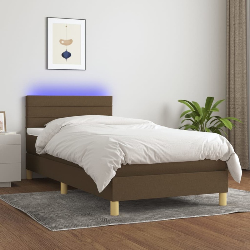 Sommier  lattes de lit et matelas et LED Marron fonc 80x200cm