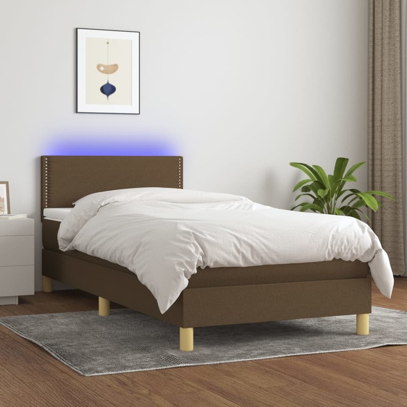Sommier  lattes de lit et matelas et LED Marron fonc 90x190cm